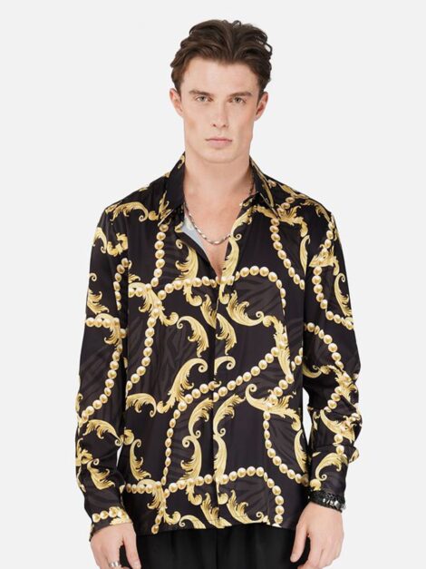 CLUBHAVANA Men Premium Fit Abstract Printed Spread Collar Satin Casual Shirt